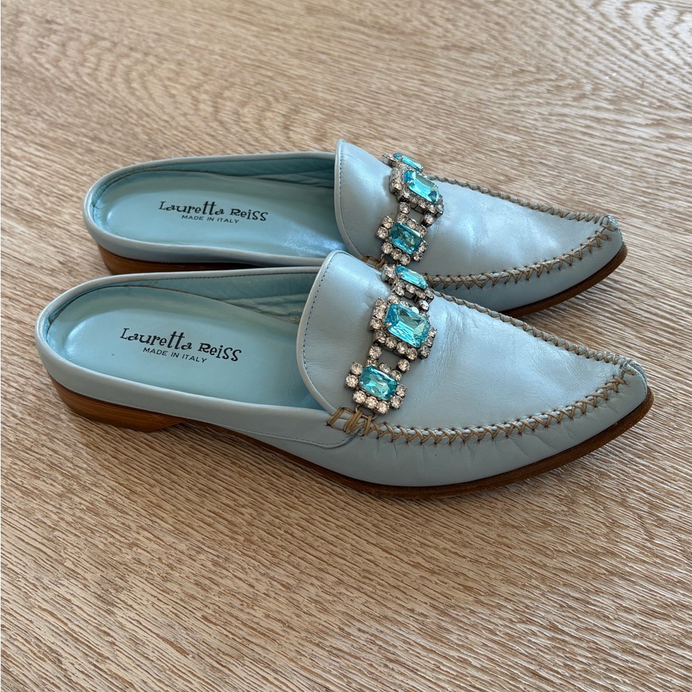 Designer Lauretta Reiss Leather Jewel Mules Loafers - Picture 4 of 9